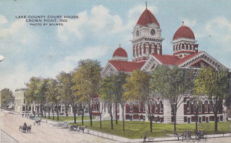 Colorized photograph by Vilmer of Old Courthouse during period when horse-drawn carriages around Square